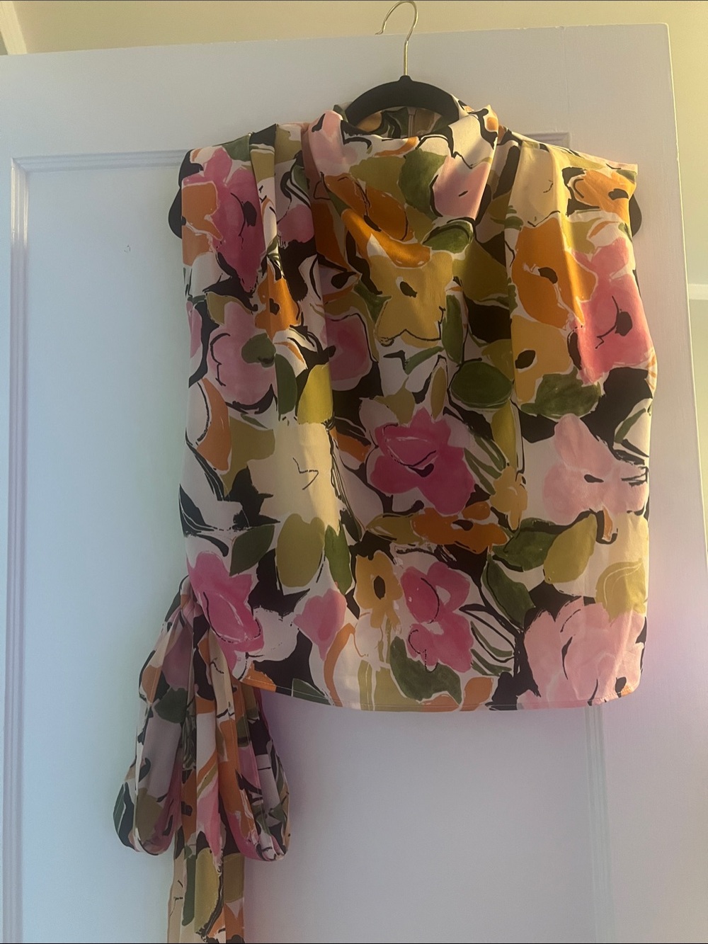 Zara floral Pink & Green blouse with tie